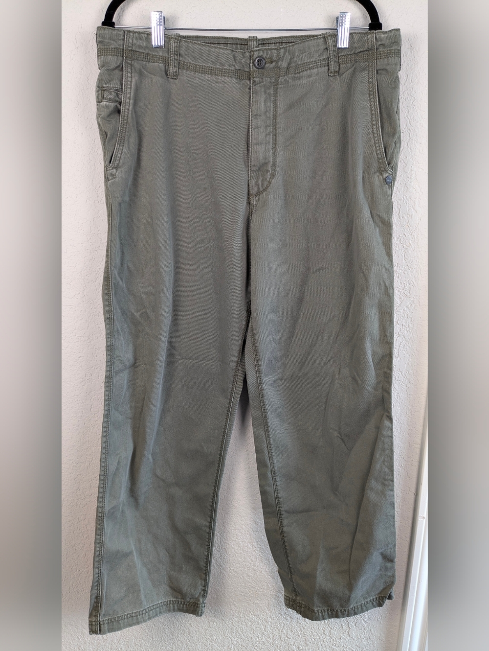 Timberland Mens Pants 36/30 Green Khaki 100% Cotton 5 Pocket Excellent Condition